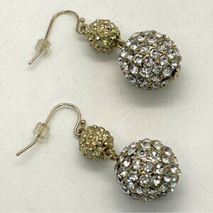 Glass Crystals Ball Pierced Earrings Dangle Gold-Tone Prom Disco Boho Chic